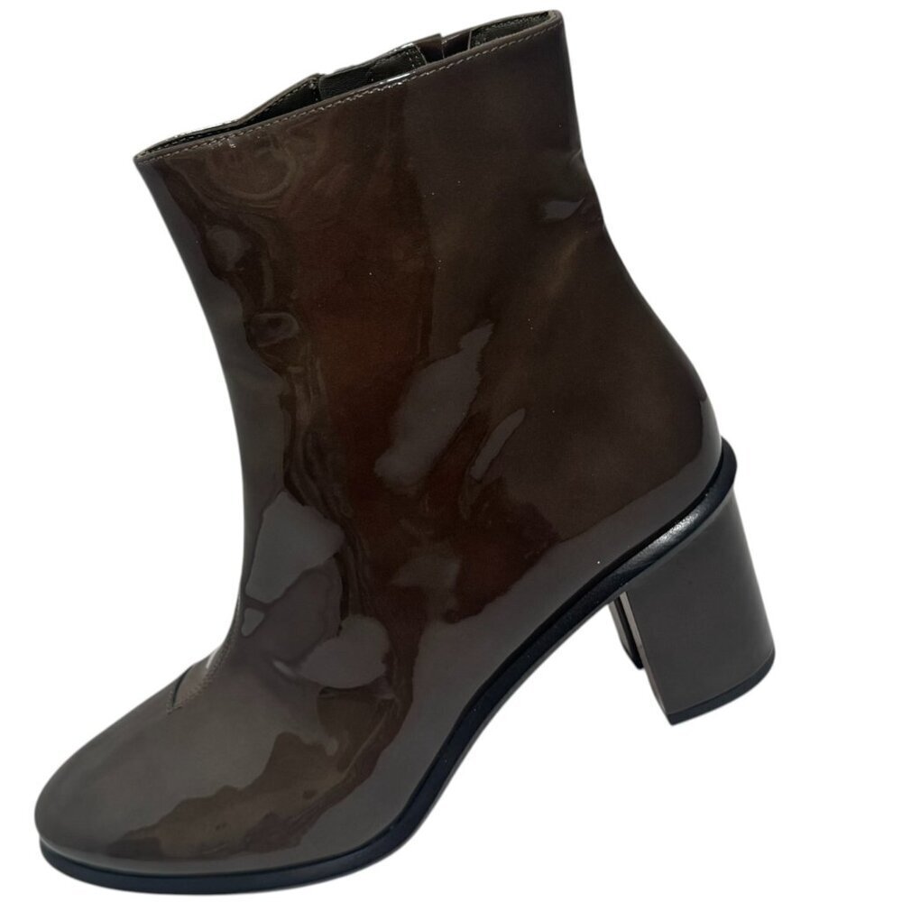 TORY BURCH Brooke Patent Leather Stamped Heel Ankle Boot 10.5, Dark Moss- NEW